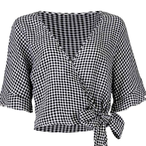 Rails Tops - RAILS Black and White Gingham Athena Wrap Top S